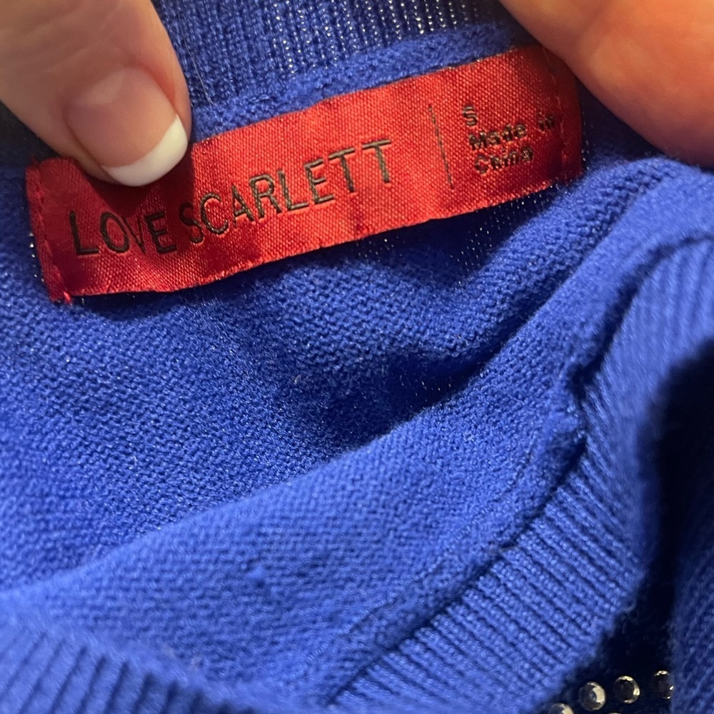 Lobster embellished puff sleeve sweater short sleeve royal blue preppy coastal - Picture 9 of 11